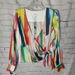 Milly Multicolor Brushstroke Wrap Blouse